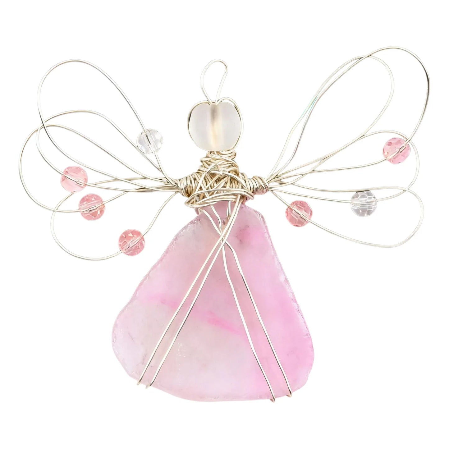 Angel Home Pendant Handmade Coastal Beach Christmas Decor Sea Glass Angel Xmas Tree Ornament for Xmas Holiday Home Decor Gift Peaceful Pleasures Health and Wellness Pink