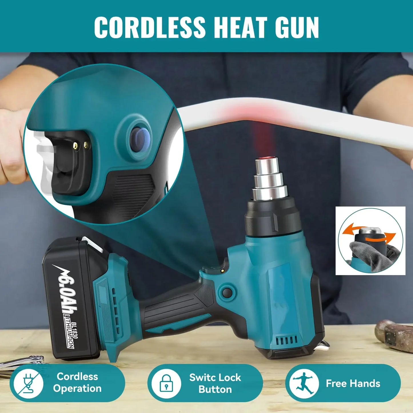 18V Heat Gun Shrink Wrapping Tool Hot Air Gun Air Dryer Soldering Thermal Blower with LED display, Tool only, No battery Peaceful Pleasures Health and Wellness