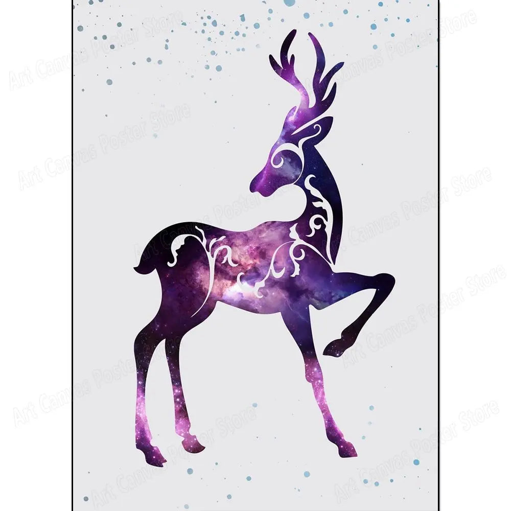Abstract Animal Canvas Wall Art Print – Bird Elk Mermaid Butterfly