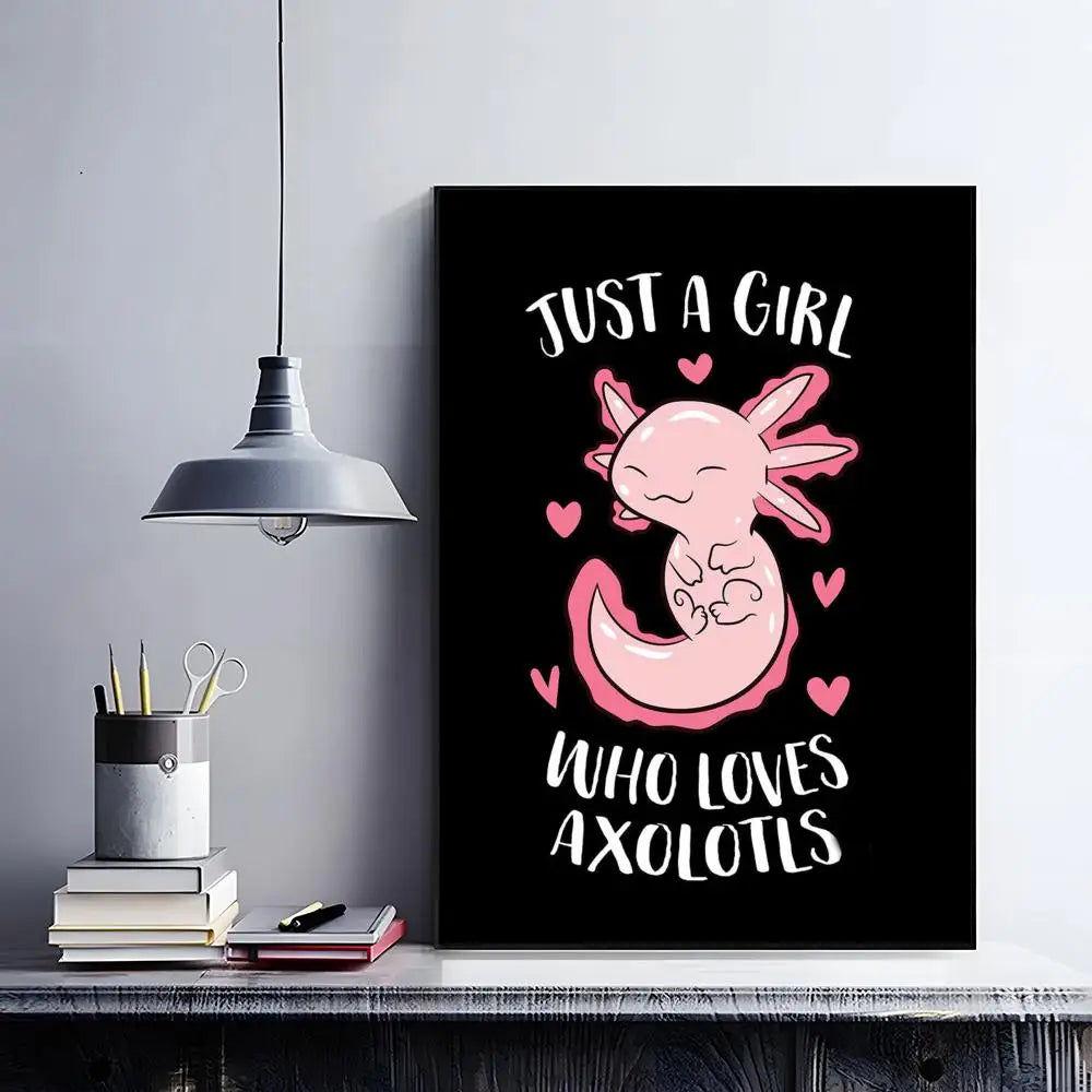 Cute Axolotl Art Poster HD Self Adhesive Waterproof Wall Art Ideal for Home Office Dorm Bedroom Great Gift Peaceful Pleasures Health and Wellness Black13 40X50cmNoframe