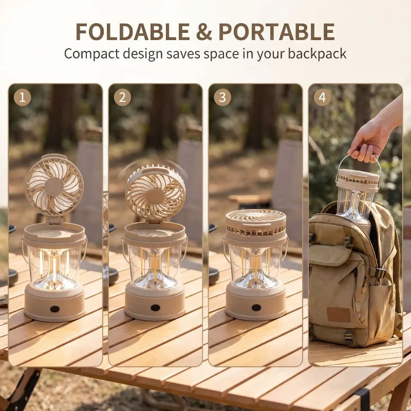 Rechargeable Camping Lantern Fan Combo | LED Light & Silent Fan Camping Lantern Fan Peaceful Pleasures Health and Wellness