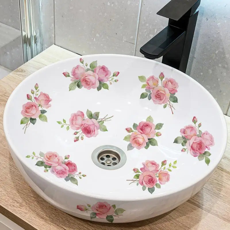 Floral Bathroom Stickers – Waterproof Removable PVC Decals