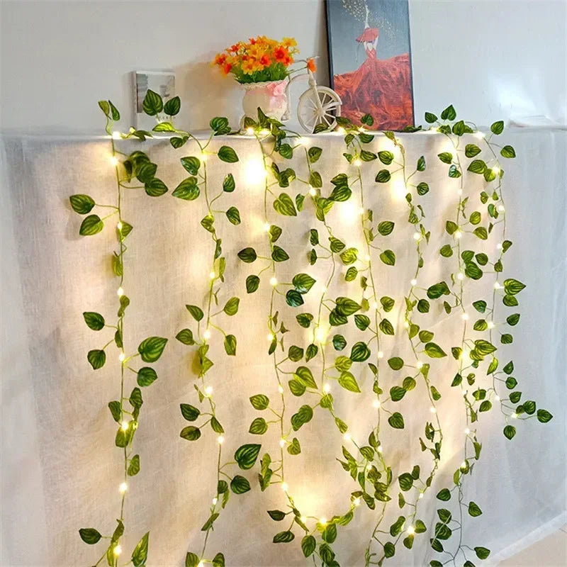 Solar Floral Green Leaf Fairy String Lights – Vine Garland