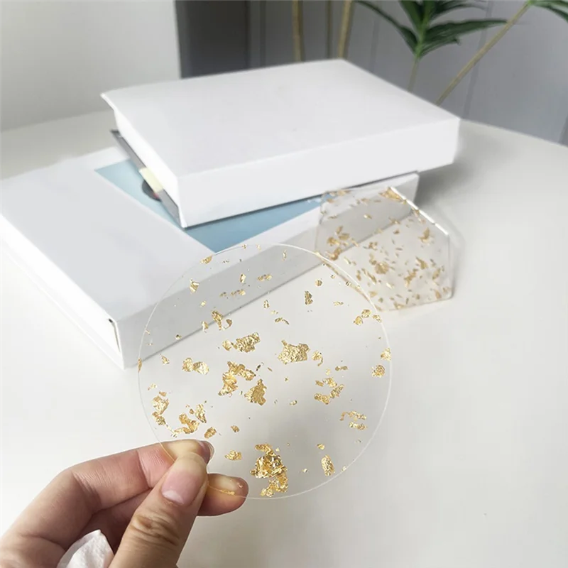 A36T-Gold Foil Acrylic Coasters Set Of 6 For Drinks Nordic Style Tea Coaster Coffee Cup Insulation Pad For Bowls,9.5X10.8Cm Dura Peaceful Pleasures Health and Wellness