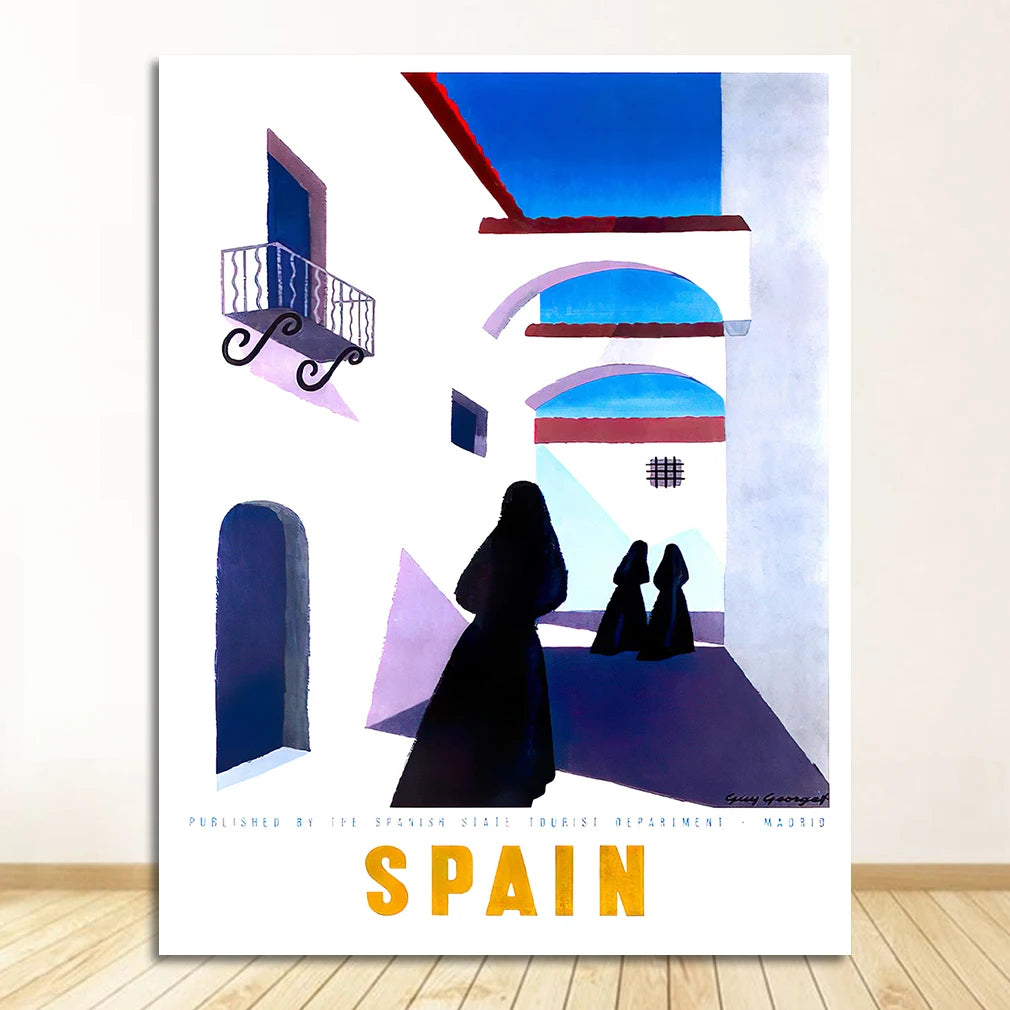 Travel to Spain Vintage Canvas Wall Poster | Pop Art Print Canvas Wall Poster Peaceful Pleasures Health and Wellness 1708-03 30x40cm Unframed