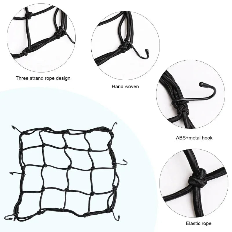 Motorcycle Elastic Cargo Net 40x40cm – Helmet & Luggage Bungee