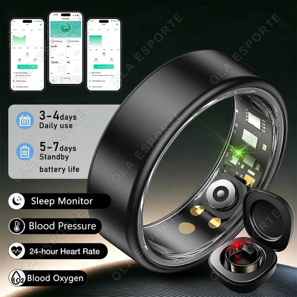 New Blood Pressure Sleep Health Monitor Smart Ring Sport Remote Camera smartring IP68 Waterproof Care for family Rings Men Women Peaceful Pleasures Health and Wellness ProBlack 13