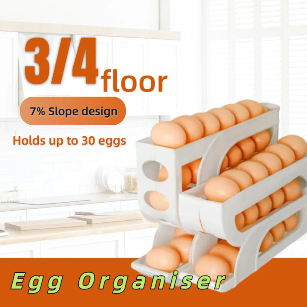 Automatic Rolling Egg Dispenser Tray – Holds 20 or 30 Eggs Egg Storage Organizer Peaceful Pleasures Health and Wellness