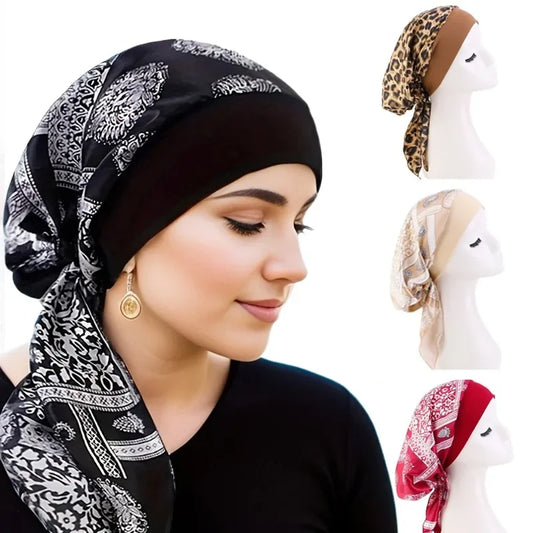 Pre-Tied Satin Hijab Turban Bonnet – Sleep Cap & Head Wrap Hijab Turban Bonnet Peaceful Pleasures Health and Wellness