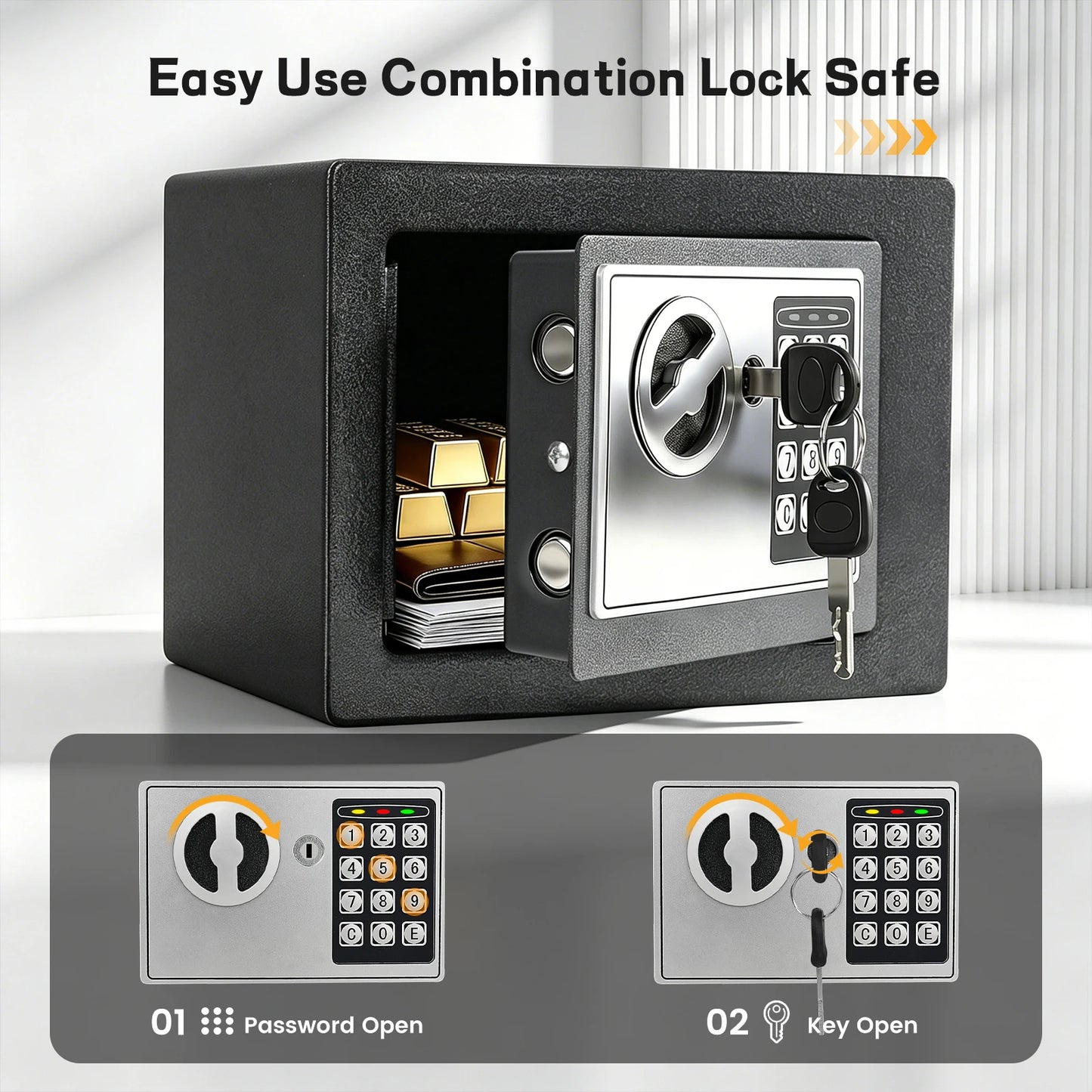 Ireproof Safes with Fireproof Money Bag Sensor Light Digital Keypad Home Safe Adjustable Shelf Security Safe Peaceful Pleasures Health and Wellness