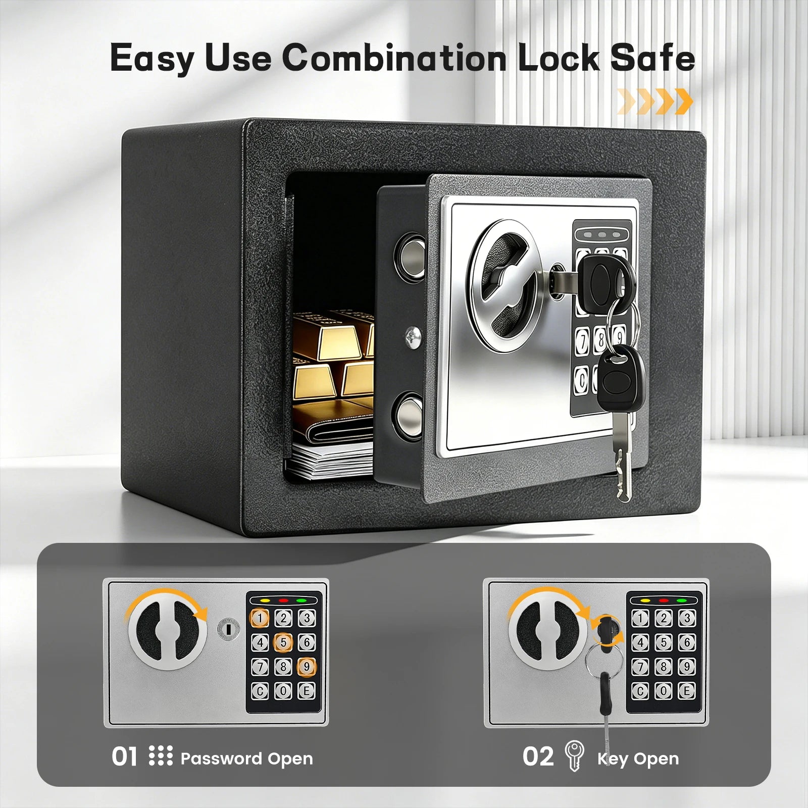 Ireproof Safes with Fireproof Money Bag Sensor Light Digital Keypad Home Safe Adjustable Shelf Security Safe Peaceful Pleasures Health and Wellness