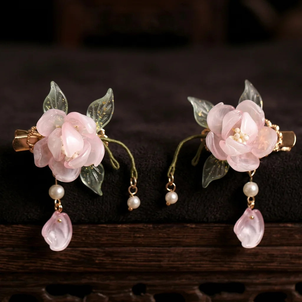 Vintage Pink Glass Flower Hair Clips Pair for Kids Peaceful Pleasures Health and Wellness