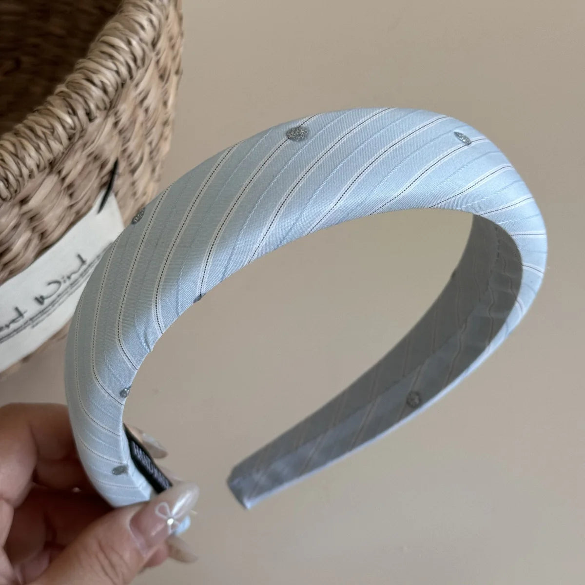 Sea Salt Hair Hoop Seaside Blue Striped Polka Dot Twill Fabric Sponge Headband Pressure Hair Accessories Daily Wear Decoration Peaceful Pleasures Health and Wellness L