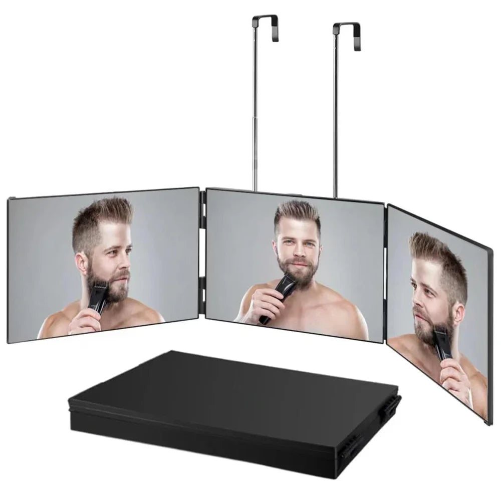 S Travel Portable 360 Trifold Vanity Makeup Mirror with Height Adjustable Telescoping Hook for Hair Self Cutting Fordable Mirror Peaceful Pleasures Health and Wellness