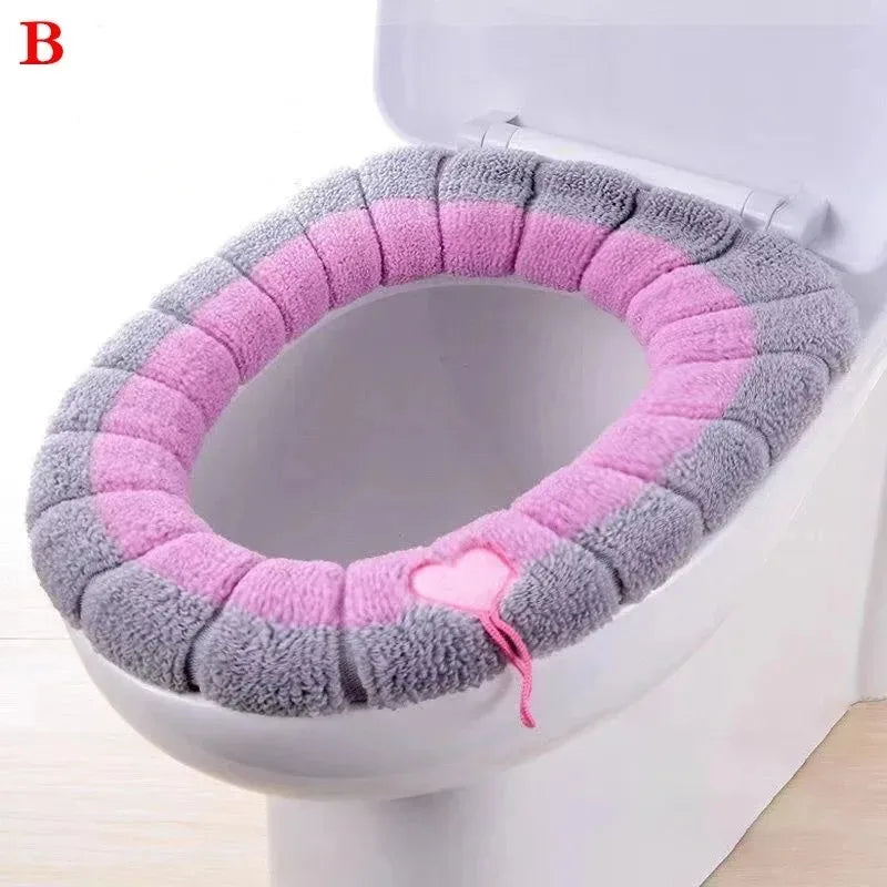 Toilet Seat Cushion Thick Seat Cover Seasonal Universal Household Toilet Seat Toilet Seat Gasket Knitted Toilet Seat Cushion New Peaceful Pleasures Health and Wellness Pink 2pcs