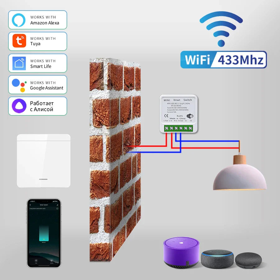 Tuya WiFi Smart Switch 433MHz 1/2/3 Gang – Alexa & Google Home