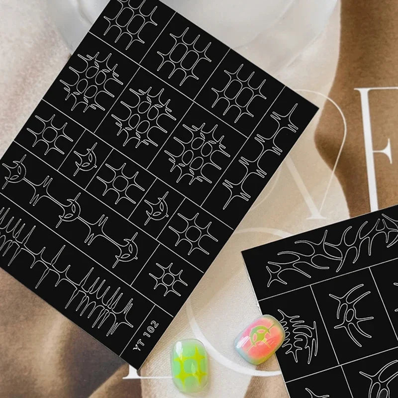 1 Sheet Nail Airbrush Stencil Stars Moon Fishbone Pattern Hollow French Manicure Sticker Templates for Nail Art Peaceful Pleasures Health and Wellness