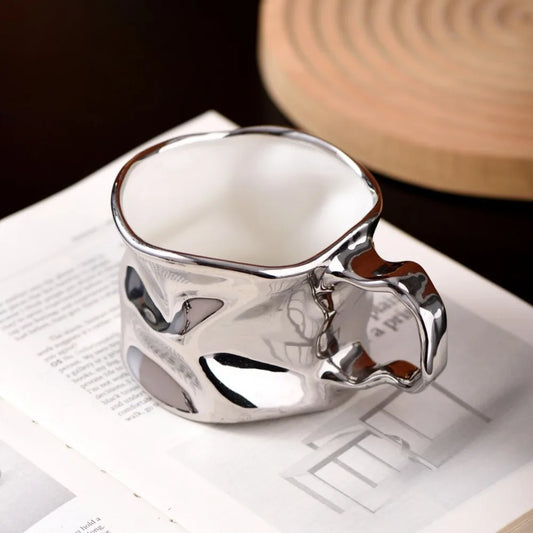 Modern Electroplated Silver Ceramic Coffee Mug | Abstract Art Ceramic Coffee Mug Peaceful Pleasures Health and Wellness