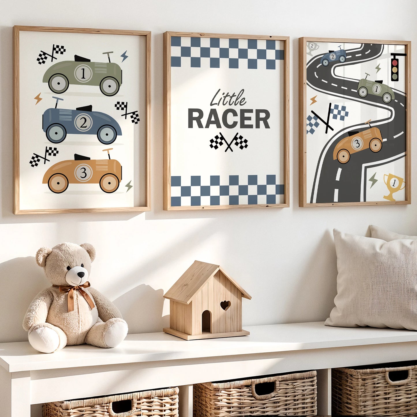 3pcs Minimalist,Cartoon Car Racing Track Theme Wall Art Print Canvas Painting Poster Picture For Bedroom,Kids Room Home Decor Peaceful Pleasures Health and Wellness