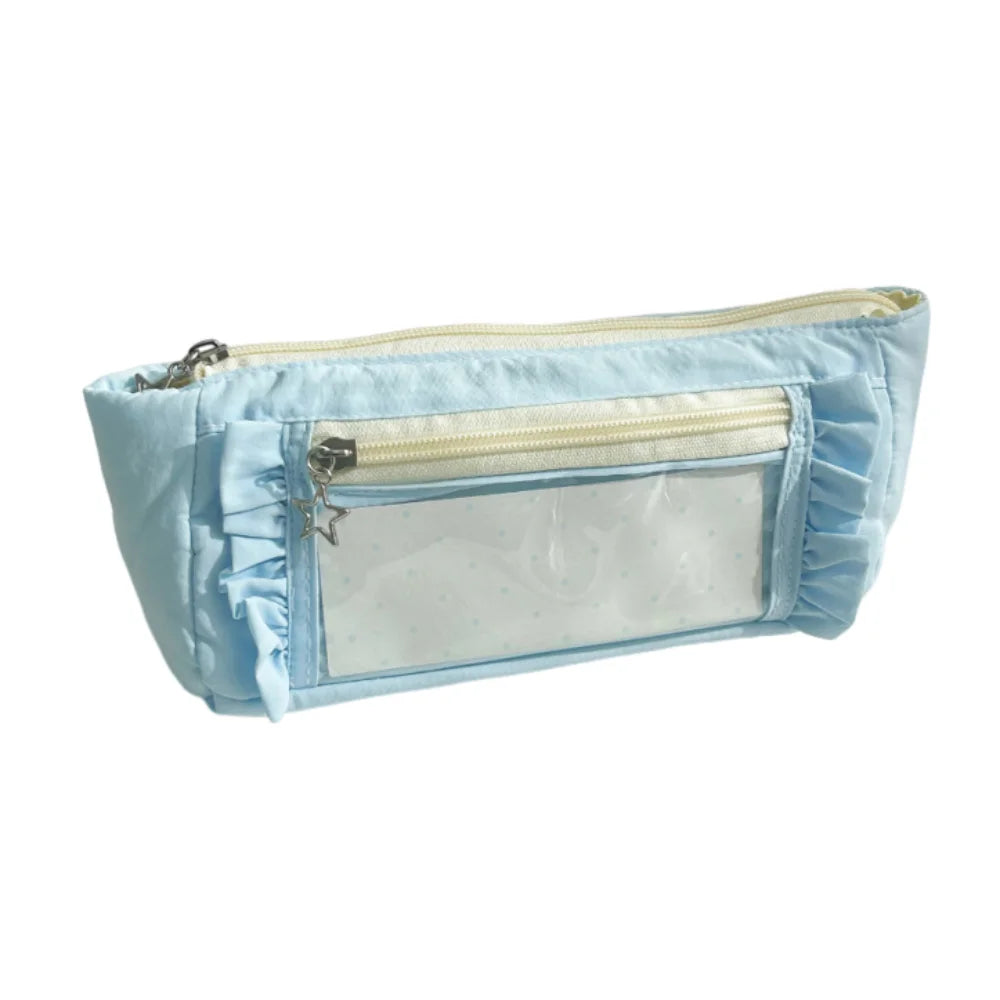 Trendy Large Capacity Pencil Case Cute Sweet Makeup Bag Simple DIY Ita Bag Zipper Stationery Pouch Kids Gift Peaceful Pleasures Health and Wellness Blue
