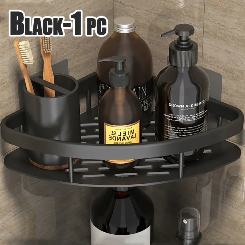 No-Drill Aluminum Shower Shelf | Wall-Mounted Bathroom Organizer