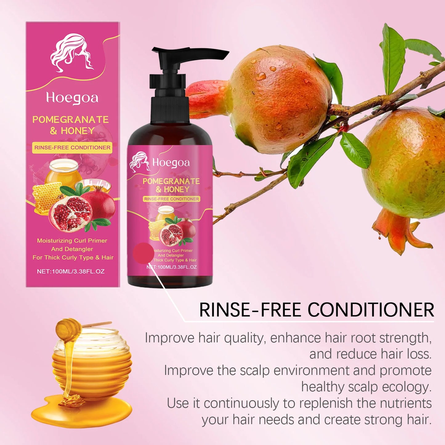 Pomegranate and Honey Leave-In Conditioner Treatment Nourishing Dry Damaged Hair Moisturizing Frizz Enhancing for All Hair Types Peaceful Pleasures Health and Wellness