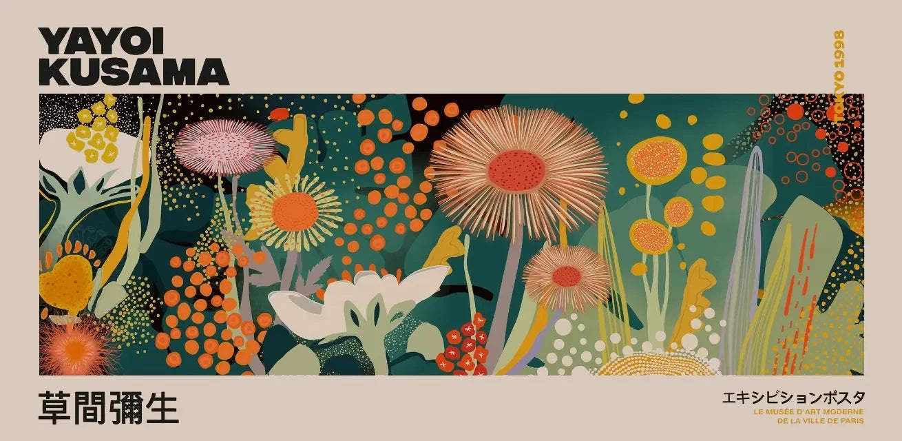 Abstract Yayoi Kusama Flower Japanese Exhibition Art Poster Vintage Print Canvas Painting Modern Room Wall Home Decor cuadros Peaceful Pleasures Health and Wellness 12 20x40cm