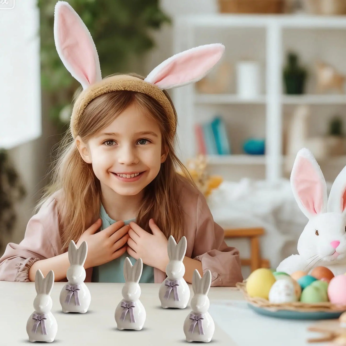 Easter Bunny Ceramic Figurine | Rabbit Sculpture Spring Decor