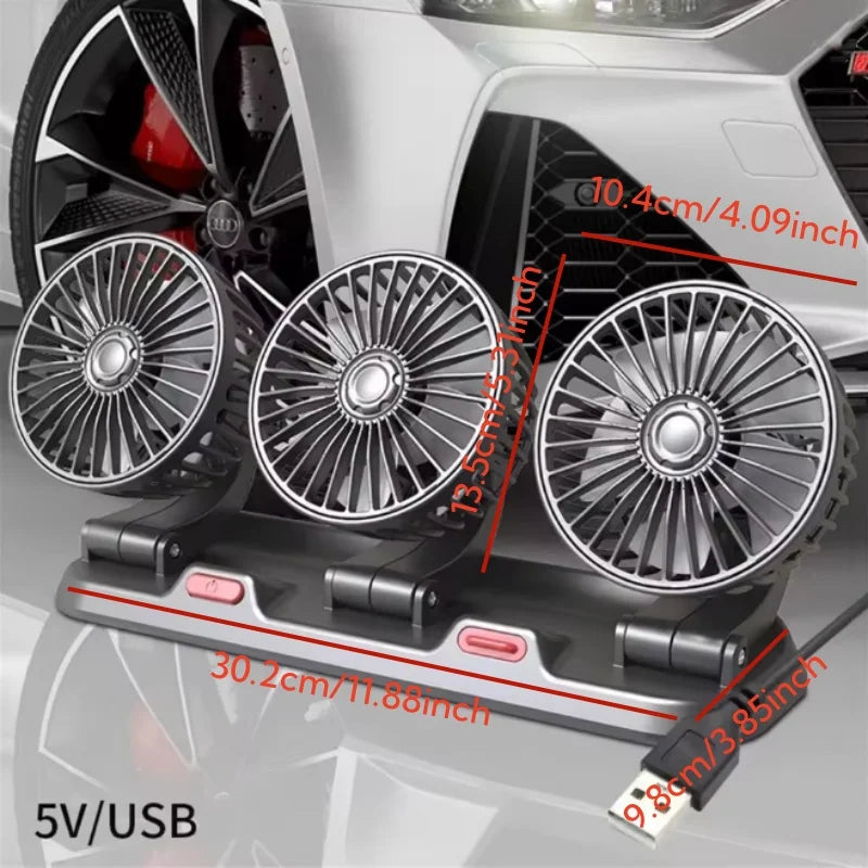 360° 3-Head Car Fan USB/12V/24V – Desk & Auto Use