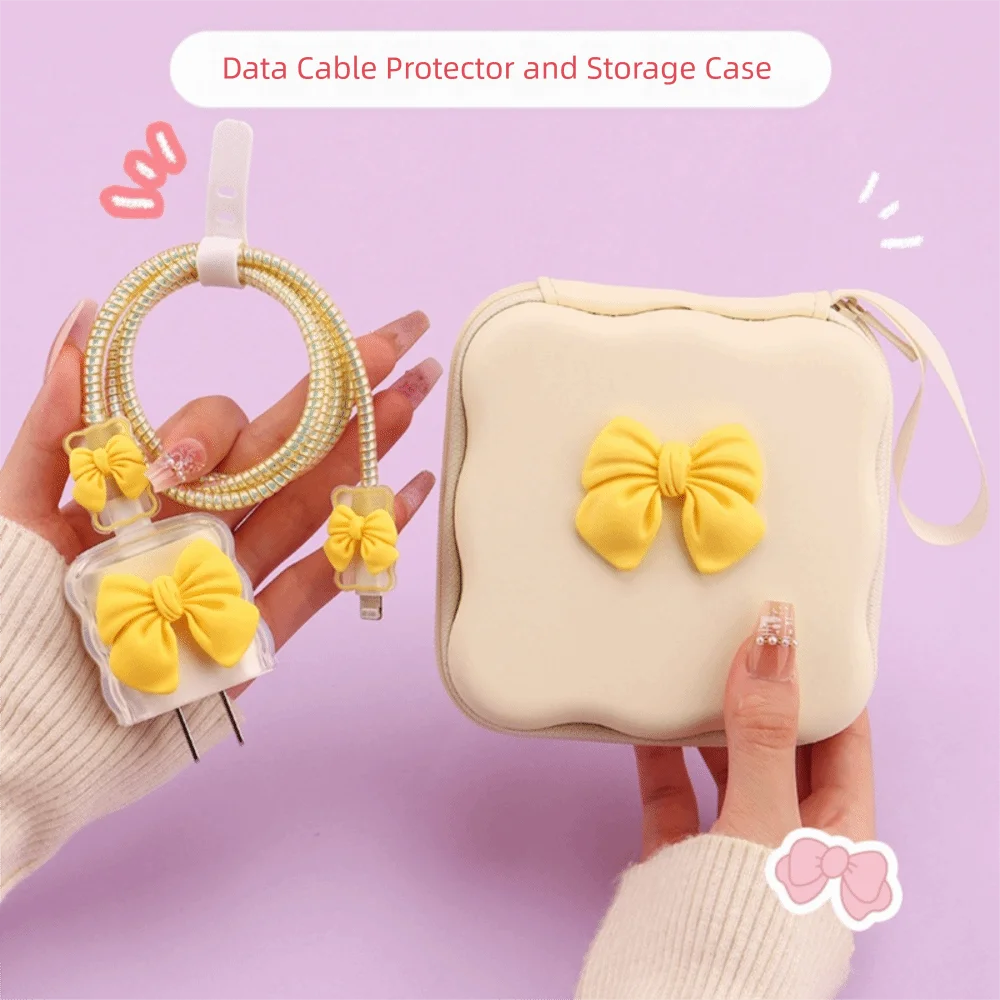 Charger Protector Cable Organiser Protection Sleeve Breathable Power Cable Bag Organizer TPU with Storage Bag Cord Winder Kit Peaceful Pleasures Health and Wellness Yellow