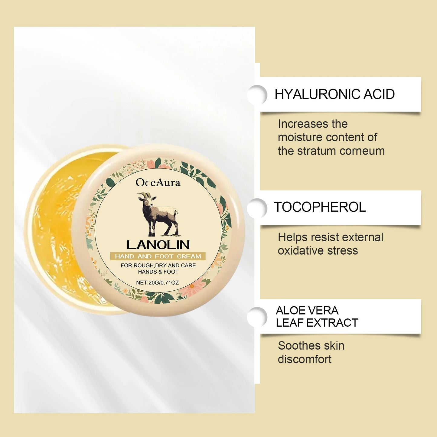 OceAura Lanolin Hand & Foot Cream – Deep Moisture, Non-Greasy