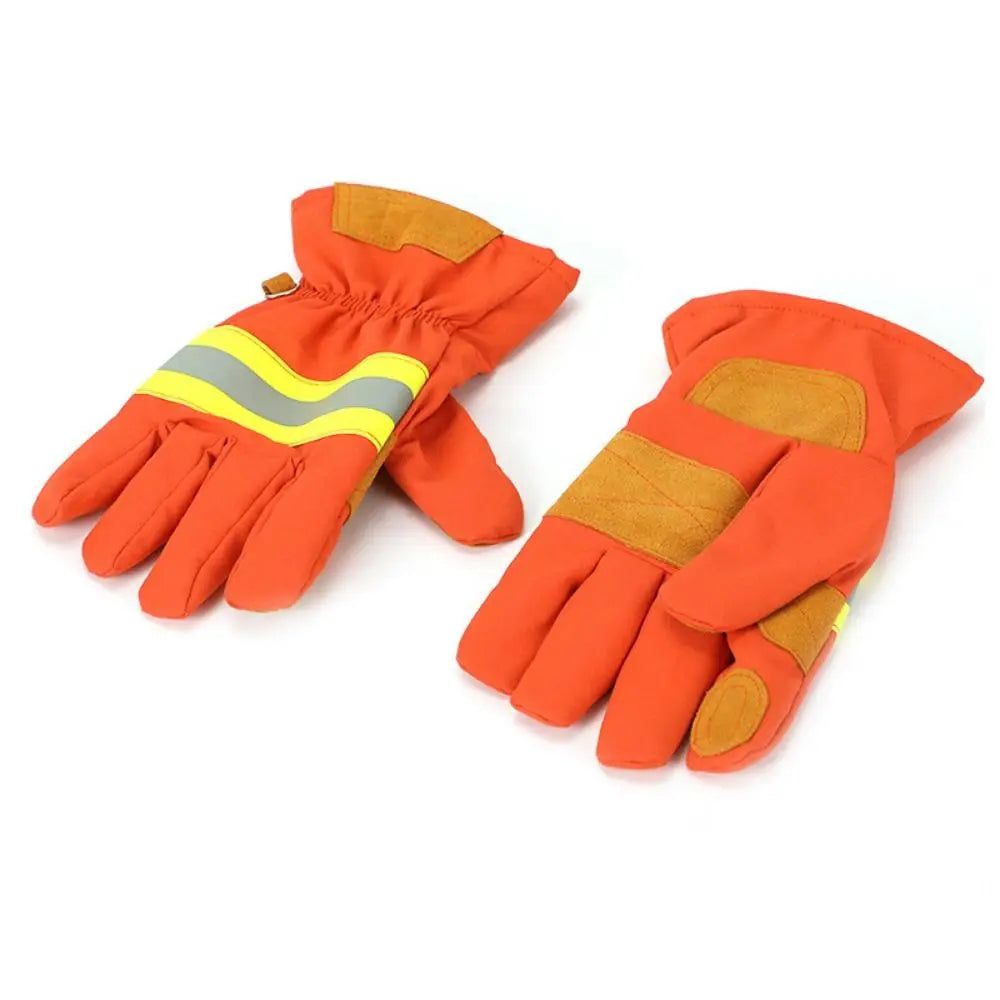 Thicken Firefighter Training Gloves Reflective Strap Orange Flame Retardant Gloves Heat Resistant Wear-Resistance Peaceful Pleasures Health and Wellness
