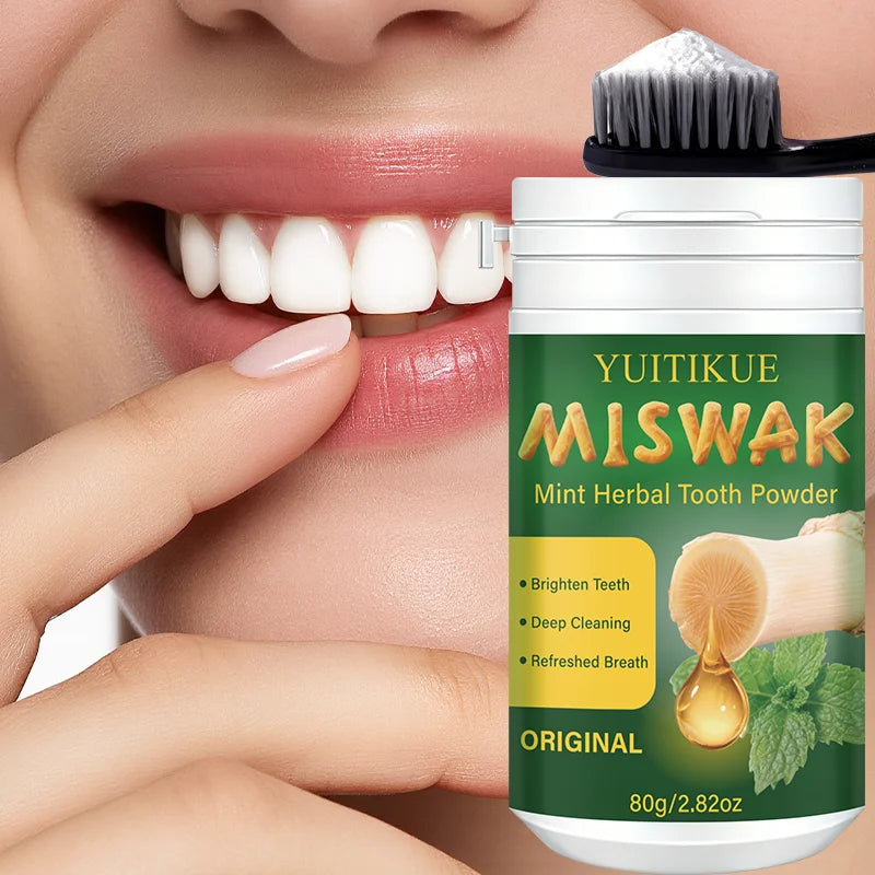 Yuitikue Miswak Mint Herbal Tooth Powder, 80g Natural Teeth Whitening Powder for Deep Cleaning & Refreshing Breath Peaceful Pleasures Health and Wellness