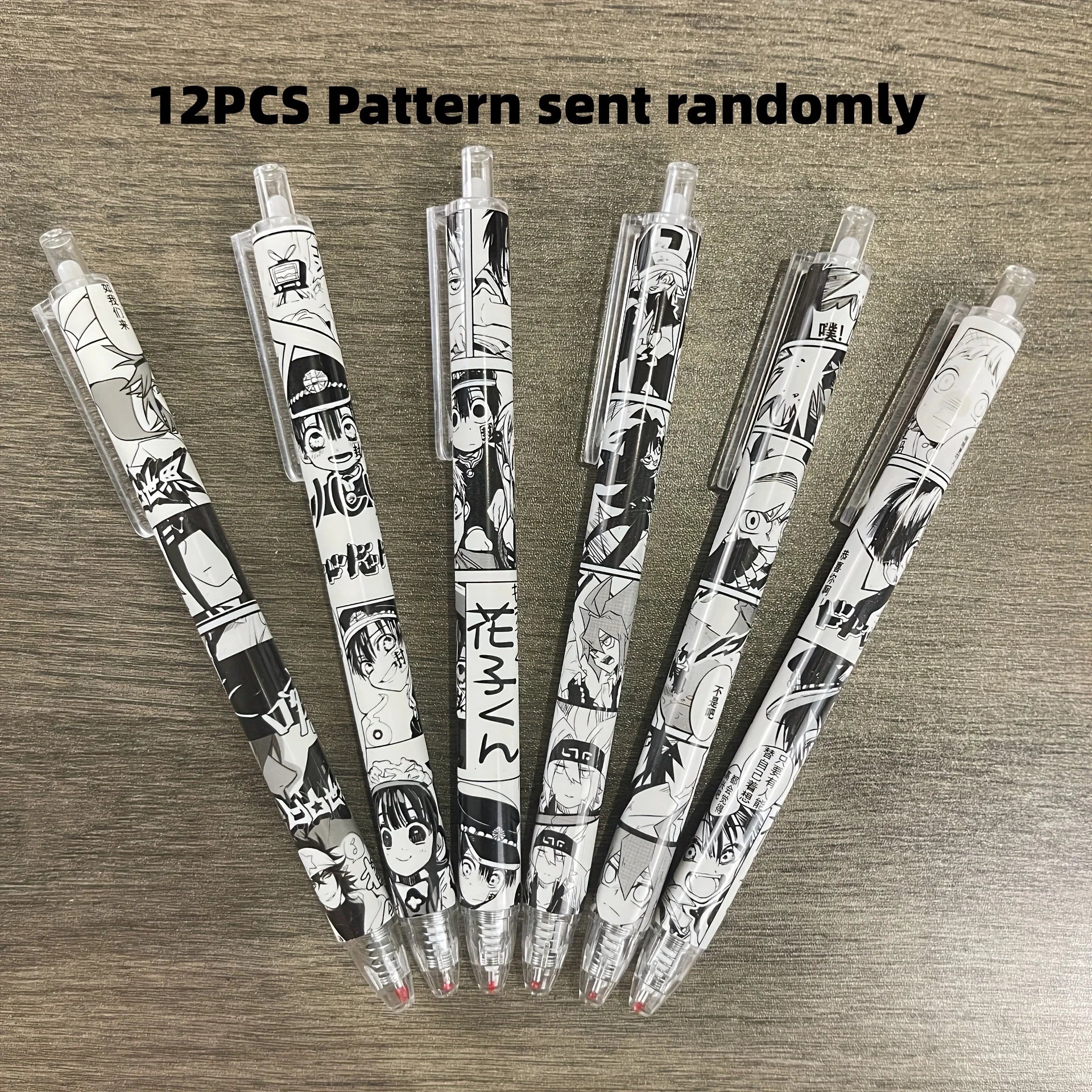 2 Boxes of 12 Pens with Random Designs, Anime-Themed, Medium-Sized Nib, Water-Based Black Ink, Durable Plastic, Office and School Stationery, Retractable Pens, Cute Style Peaceful Pleasures Health and Wellness 12Pcs