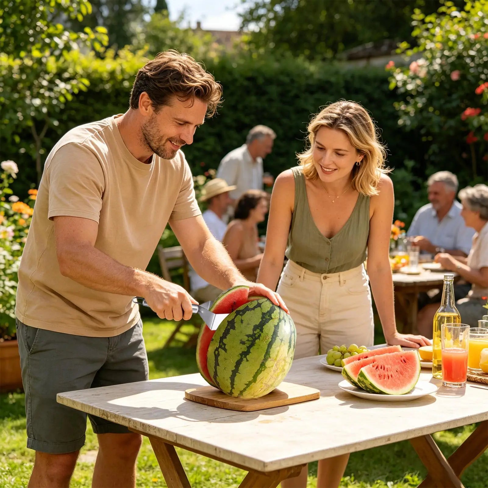 Watermelon Slicer Food Grade Stainless Steel Cutter With Non-slip Handle Multifunctional Fruit Cutting Tool For Cantaloupe Peaceful Pleasures Health and Wellness