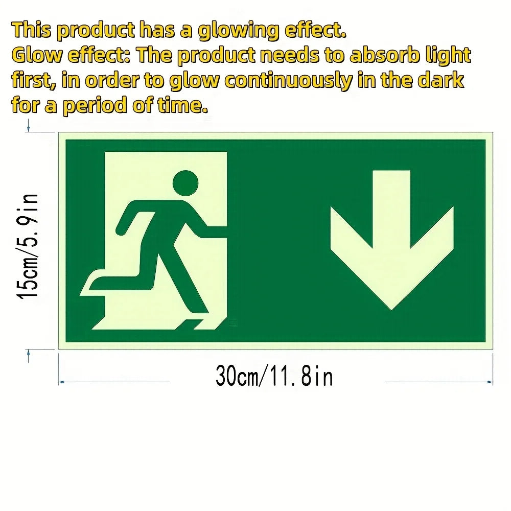 1 Luminous Exit Sign Sticker Emergency Evacuation Safety Wall