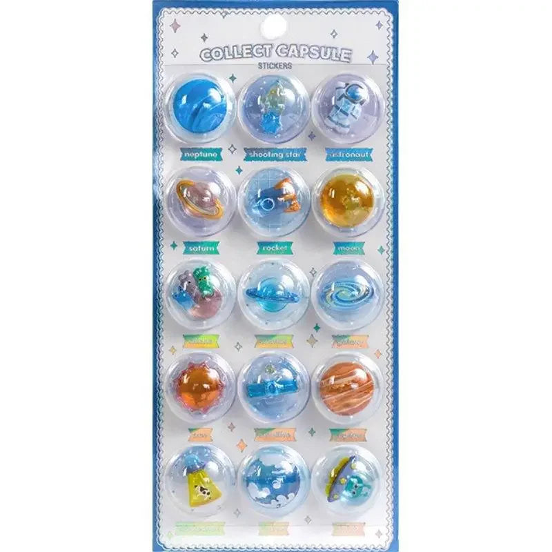 Creative 3D Capsule Embossed Crystal Sticker Kawaii 3D Relief Stickers Scrapbooking DIY Journal Cute Stationery School Sticker Peaceful Pleasures Health and Wellness 06