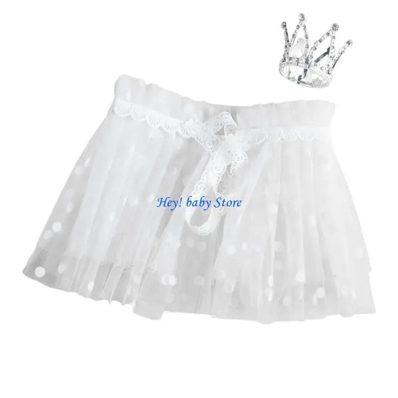 Newborn Photography Props – Lace Skirt & Crown Set (0–6M)