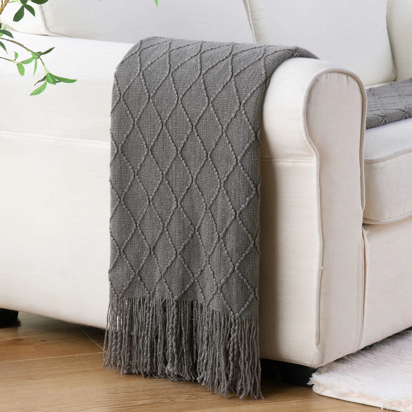 Battilo Plaid Knitted Throw Blanket Soft Woven Throws Sofa Blanket Bedspread On The Bed Green Decorative Blankets Spring Decor Peaceful Pleasures Health and Wellness Grey 130x200cm