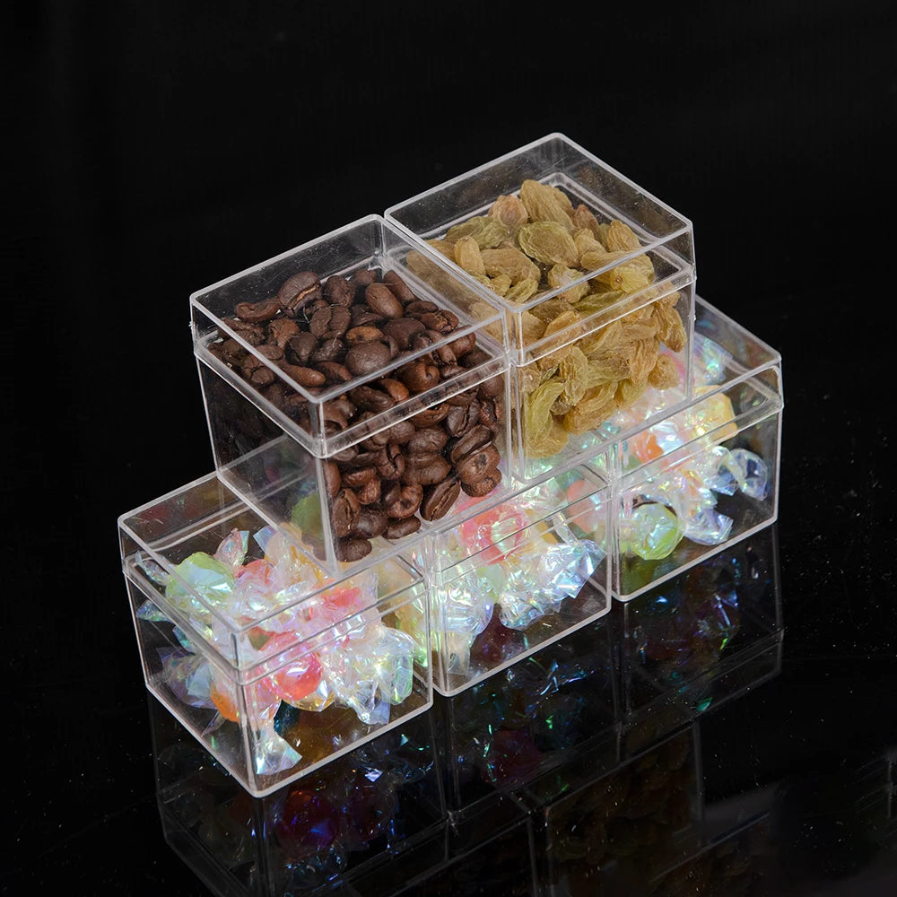 36PCS Food Grade Transparent PS Plastic Square Packaging Boxes with Open Top And Bottom Covers Candy Storage Accessory Nail Slic Peaceful Pleasures Health and Wellness