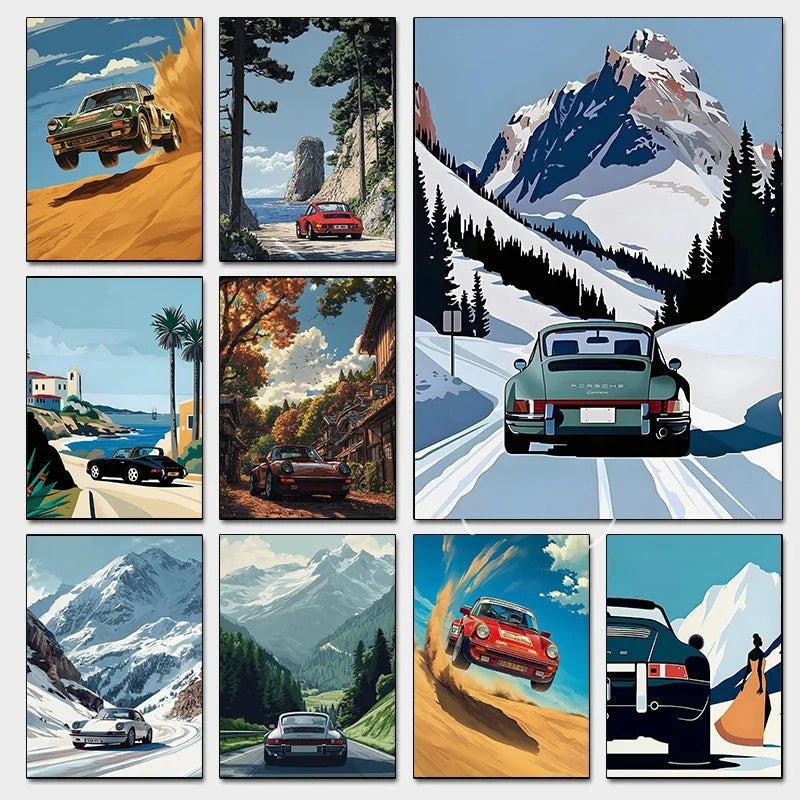 Painting Wall Art Painting Home Living Room Decor Classic 911 Alpine Drive Poster Vintage Alpine Tour Cartoon Print Canvas Peaceful Pleasures Health and Wellness