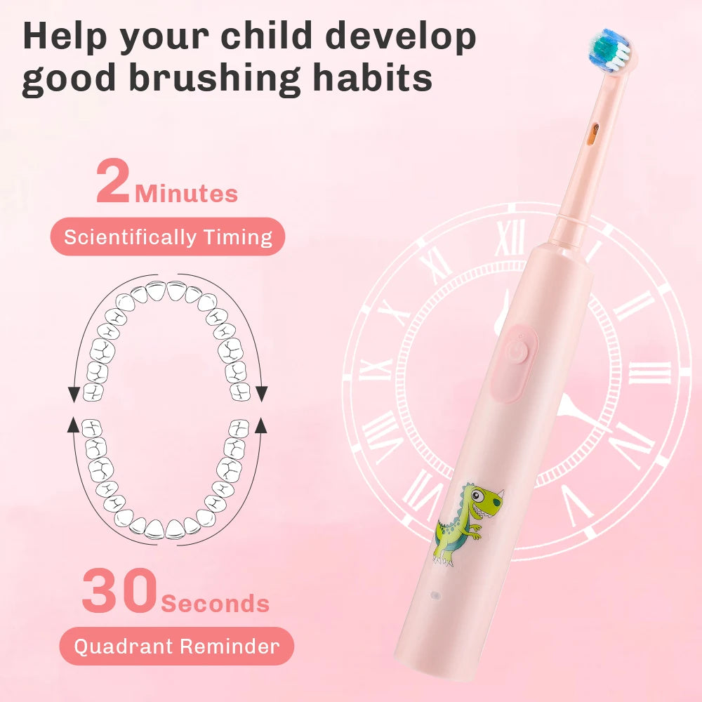 Rechargeable Smart Toothbrush for Children Cleaning Whitening & Massage 3 Modes IP67 Electric Cartoon Toothbrush 2-Min Timer Peaceful Pleasures Health and Wellness