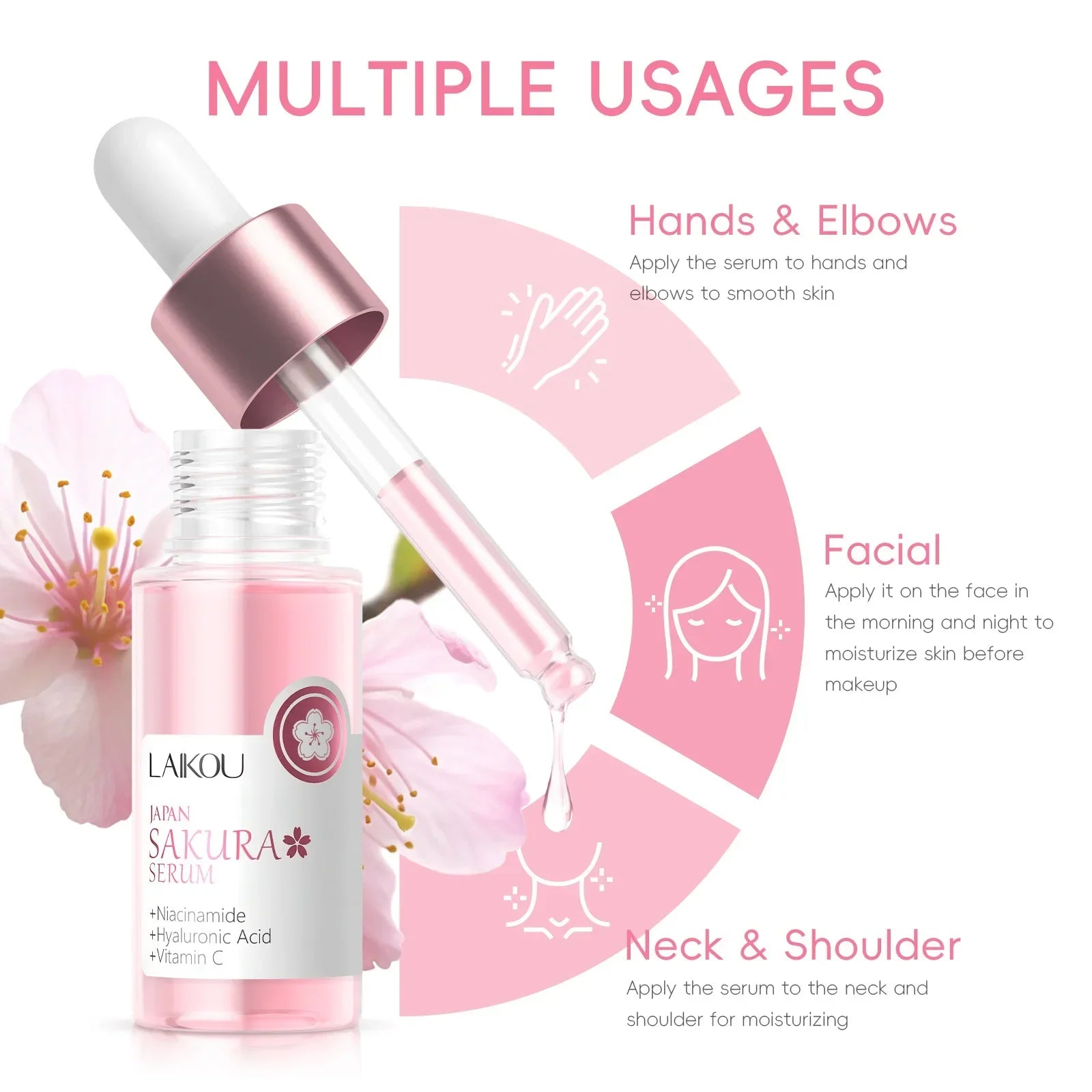 LAIKOU Sakura Face Serum Wrinkle Essence Brightening Essence Shrink Pores Moisturizing Skin Care 17ml or 30ml Peaceful Pleasures Health and Wellness