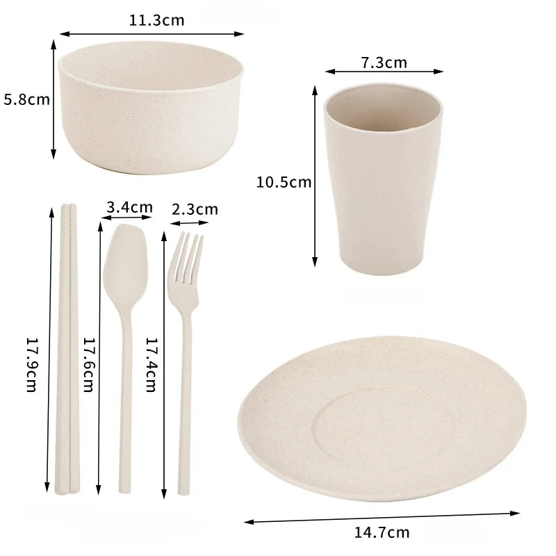 6-Piece Wheat Straw Dinnerware Set – Unbreakable Camping Dishes