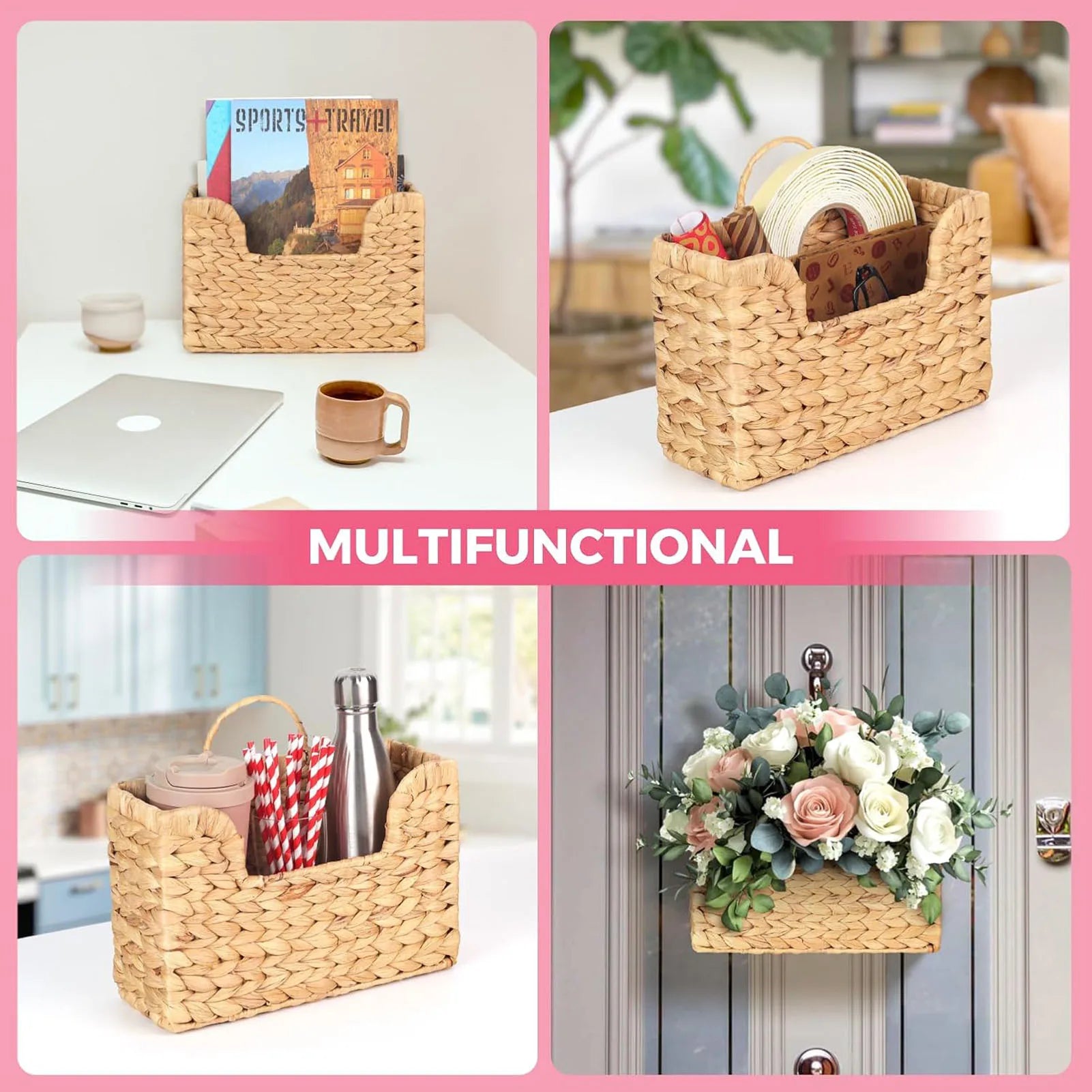 Gourd Vine Woven Wall Hanging Basket Rattan Magazine Holder Eco Friendly Home Decor Storage Organizer Peaceful Pleasures Health and Wellness