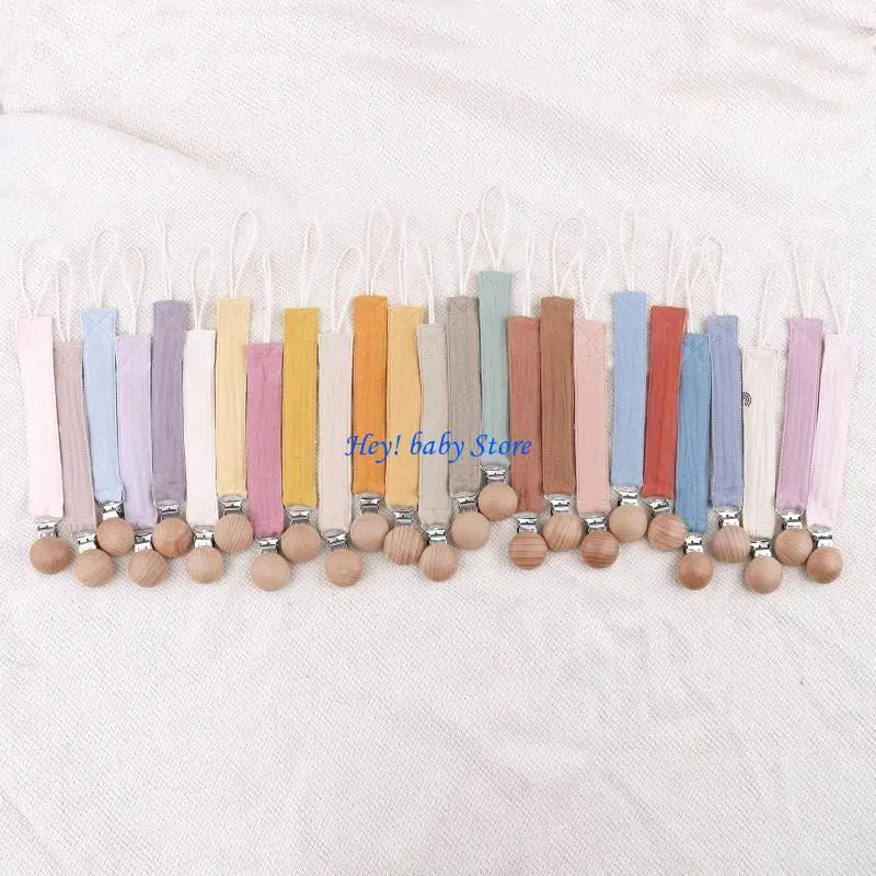 Baby Pacifier Clip Chain Holder | Cotton, Metal & Beech Wood