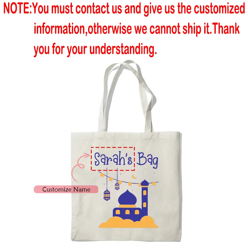 Personalized Mosque Canvas Tote Bag | Eid Ramadan Islamic Gift Personalized Tote Bag Peaceful Pleasures Health and Wellness custom name 34x42cm