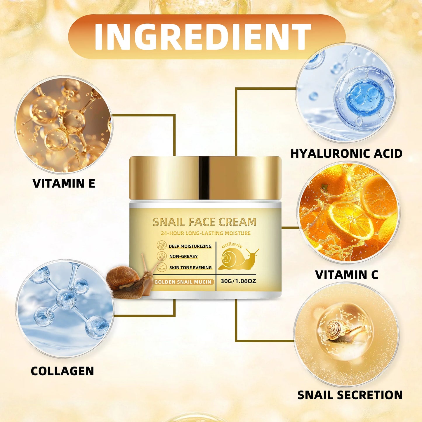 Ottilavie Snail Face Cream – Hydrating Moisturizer All Skin