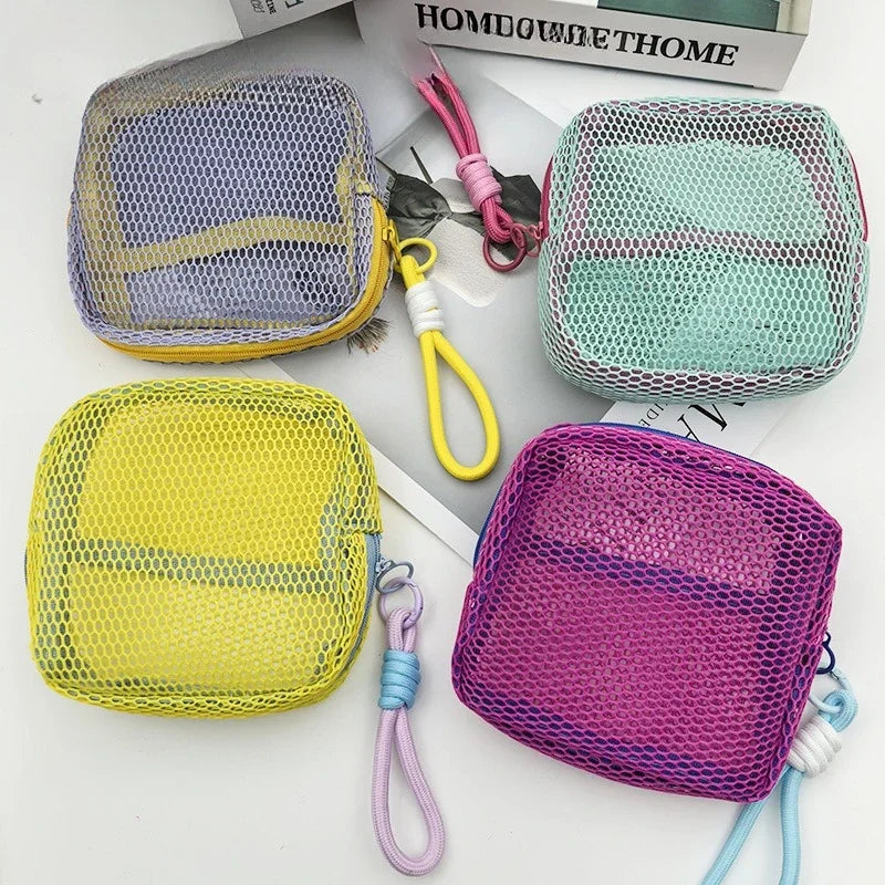 Colorful Net Fabric Makeup Bag & Mini Wallet | Tofu Bag