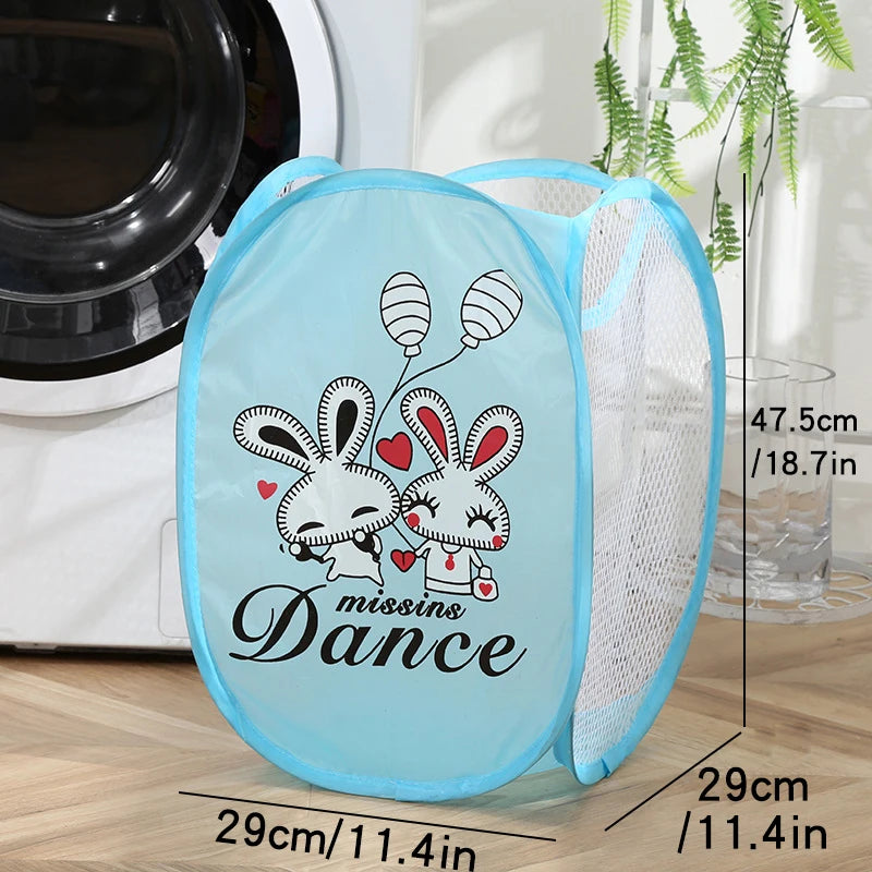 Cartoon Printed Foldable Laundry Basket Nylon Mesh Dirty Clothes Hamper Simple Modern Fabric Storage Bin for Home Organization Peaceful Pleasures Health and Wellness